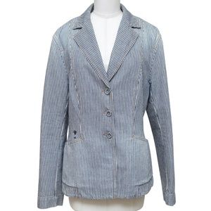 DIOR Blazer Coat Denim BAR JACKET Striped Blue White Cotton US 14 F 46 $4300